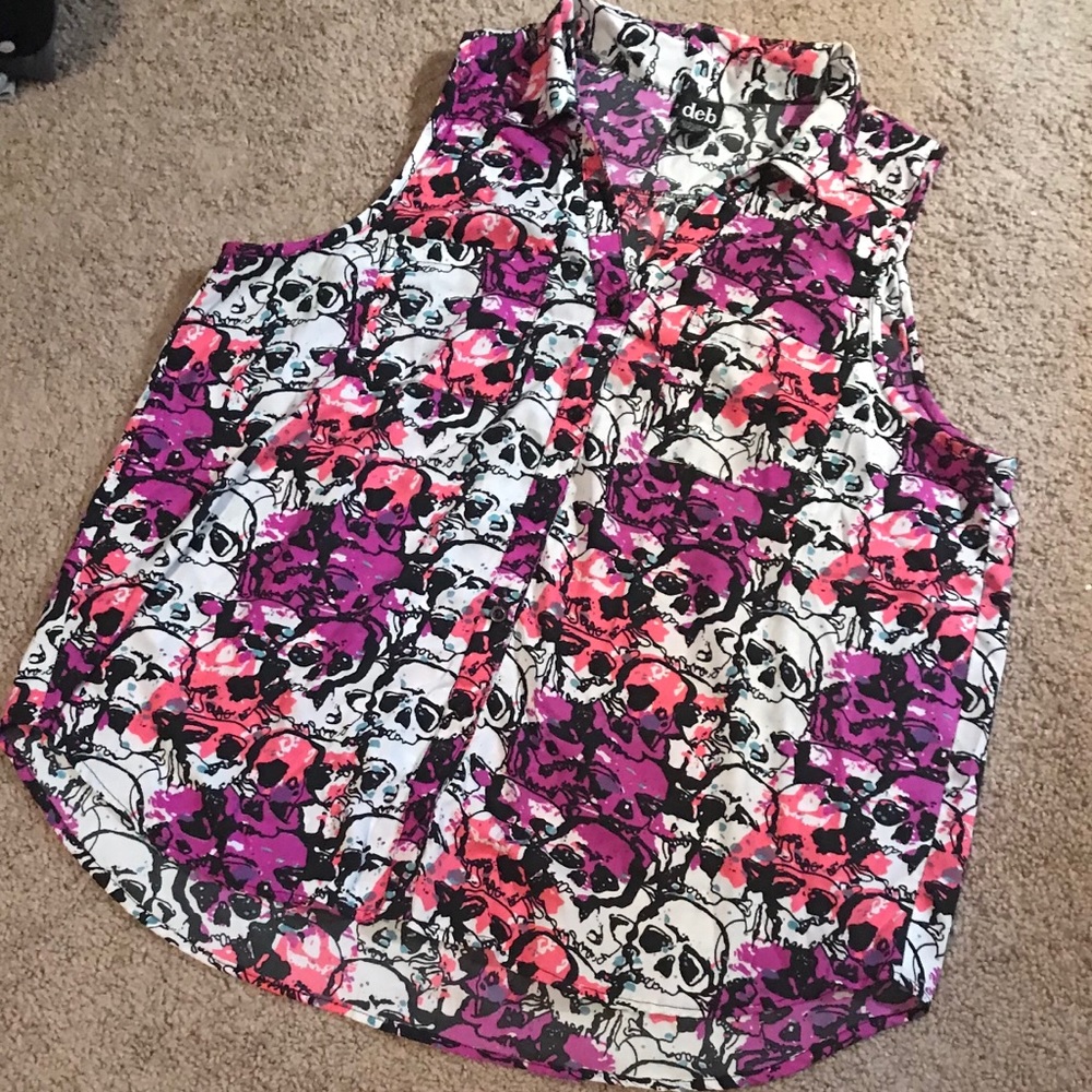 Deb Skull Printed Button Up Tank